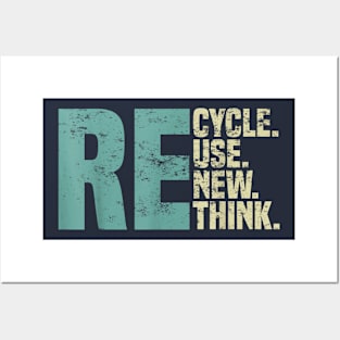 Recycle Reuse Renew Rethink, re use Earth Day Environmental Posters and Art